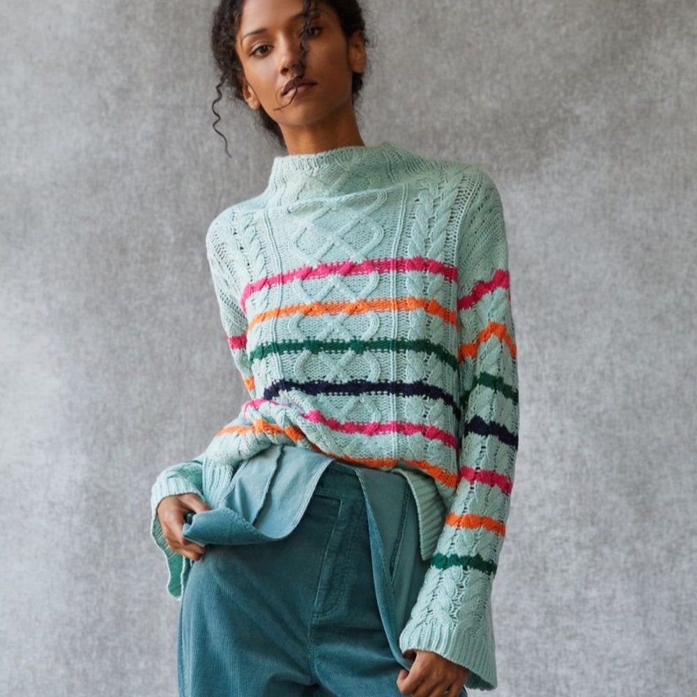 Anthropologie striped aqua sweater. Size XS